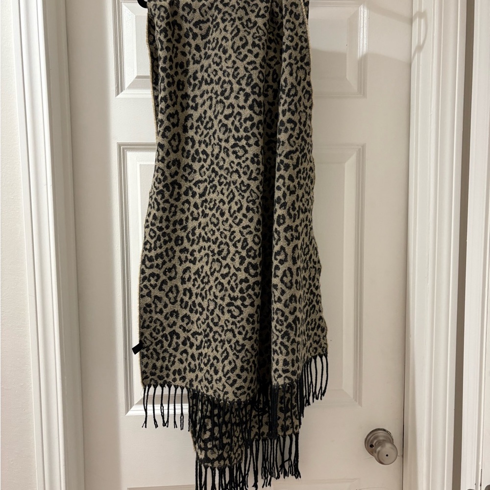 Leopard Print Scarf with Fringe